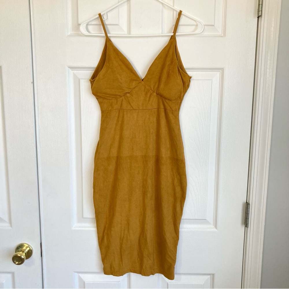 J for Justify mustard yellow faux suede strappy dress size S